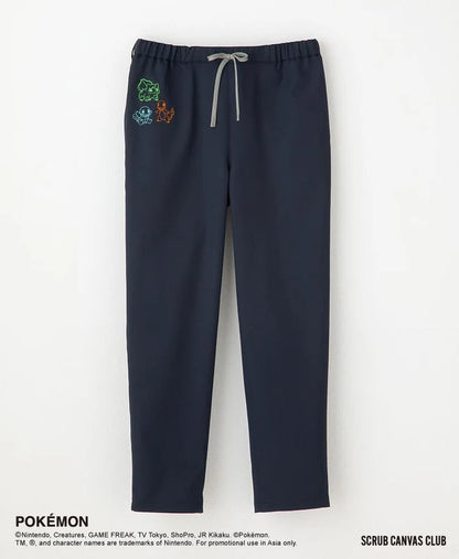 A unisex medical scrub pants from the Classico Pokémon collection featuring squirtle, bulbasaur, and charmander characters